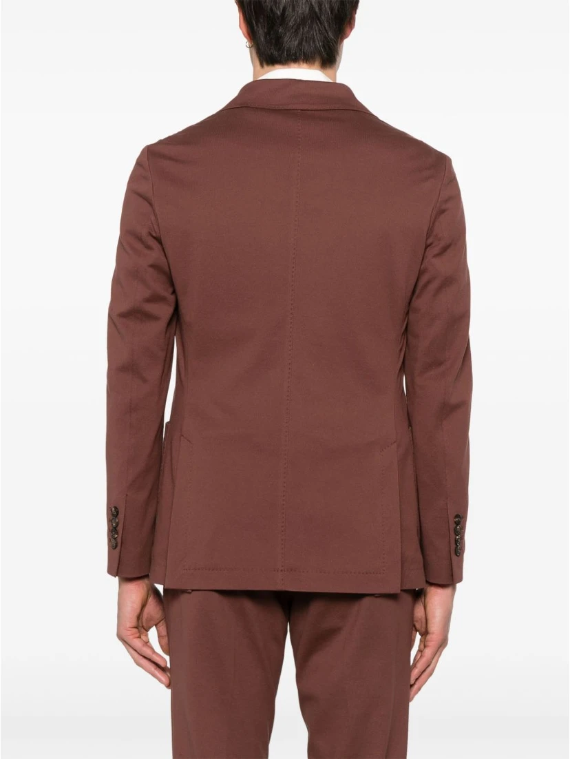 Double-breasted Cotton Jacket With Rear Vents In Brown