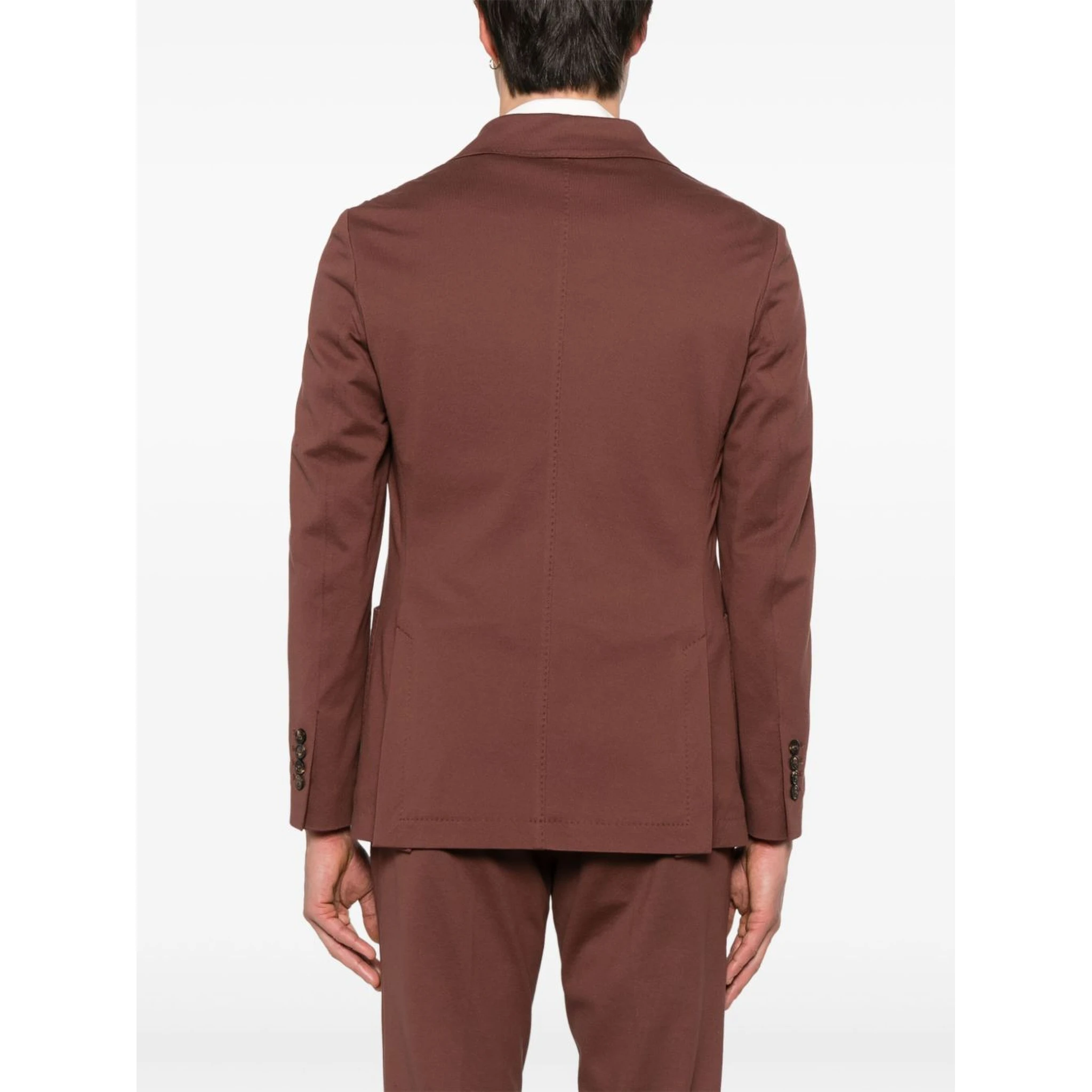 Double-breasted Cotton Jacket With Rear Vents In Brown