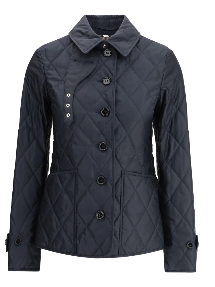 Quilted Nylon Jacket With Check Lining In Blue