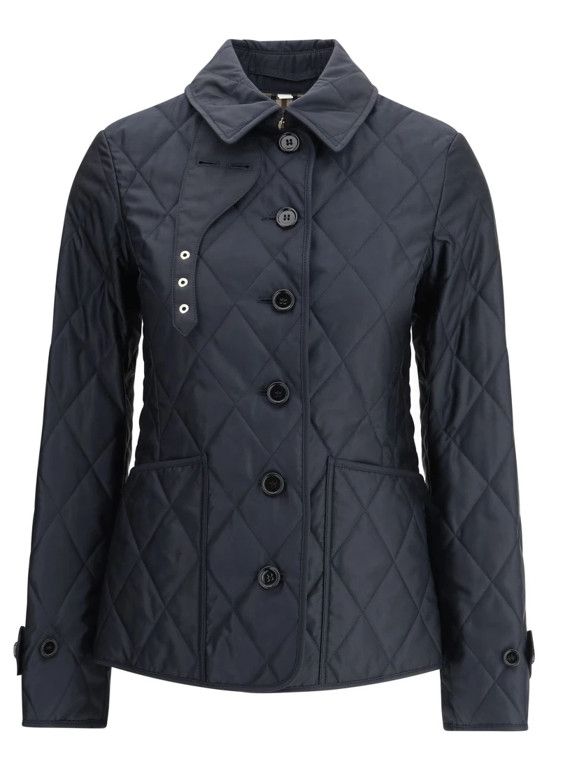 Quilted Nylon Jacket With Check Lining In Blue