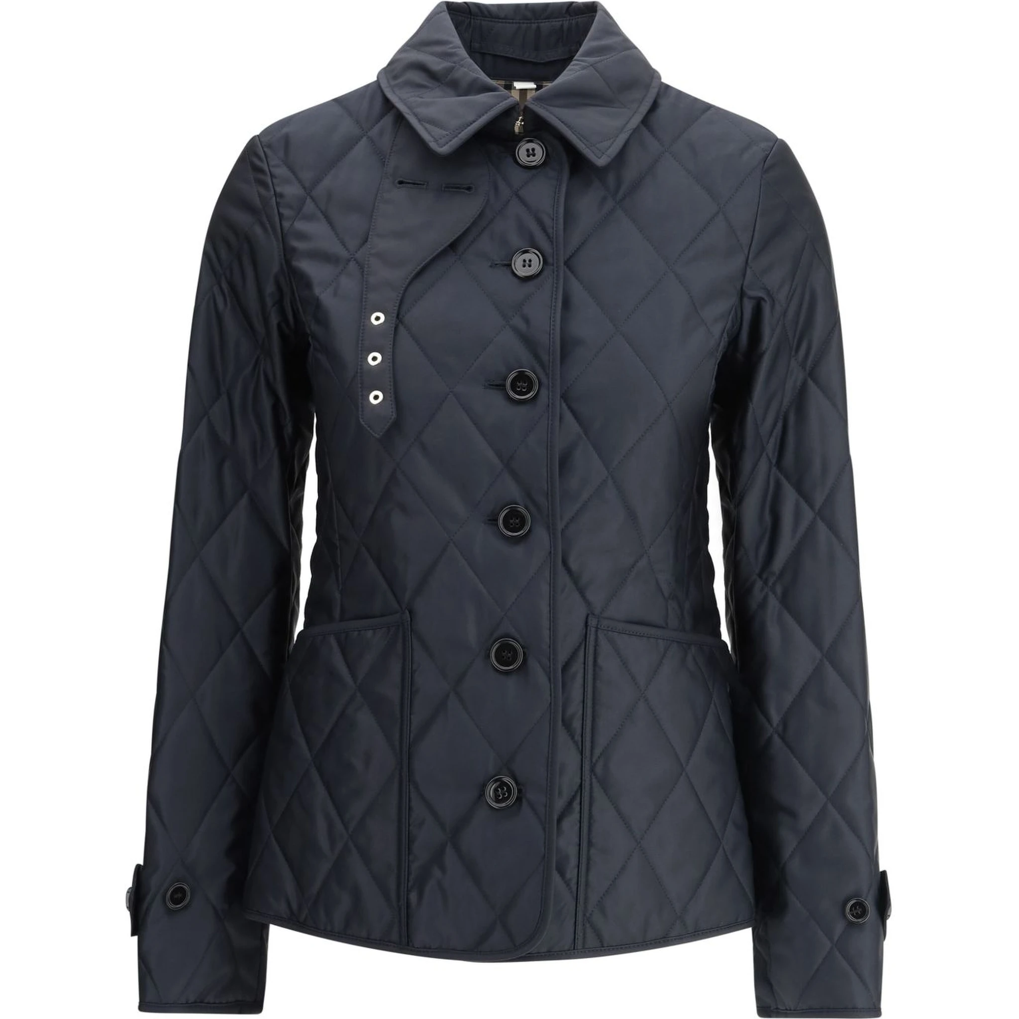 Quilted Nylon Jacket With Check Lining In Blue