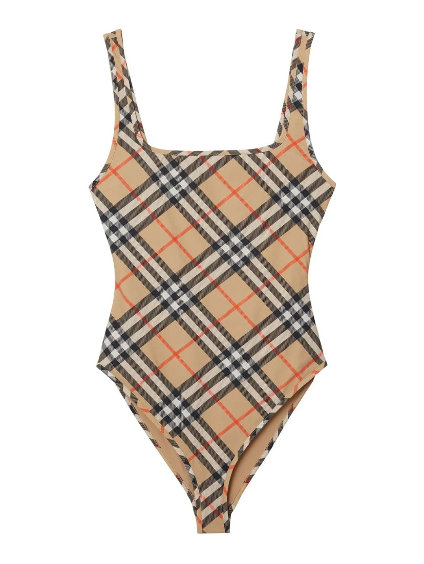 check-pattern swimsuit