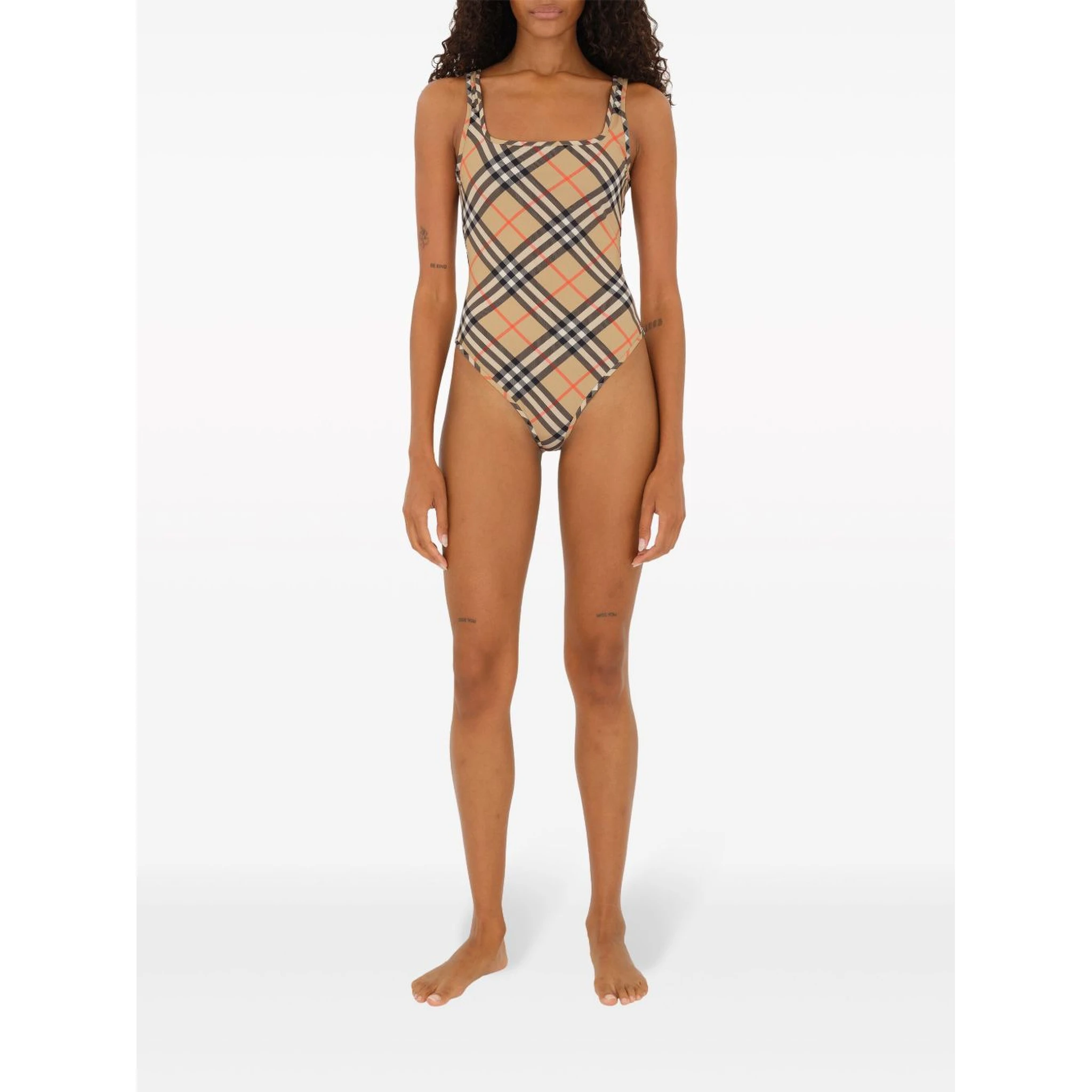 check-pattern swimsuit