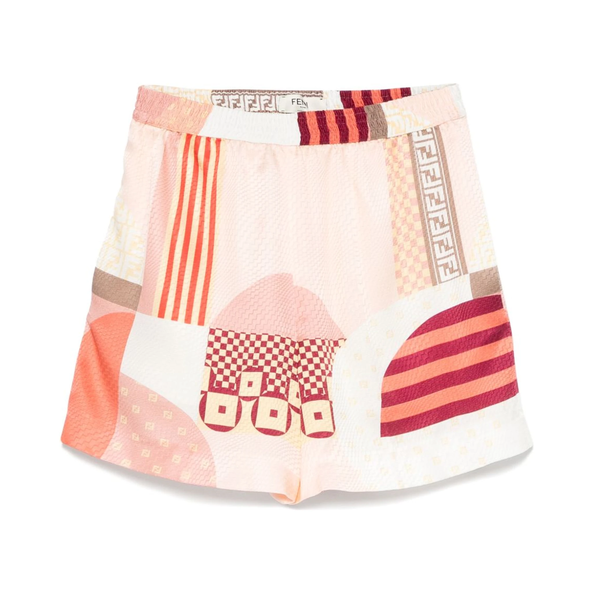 Fendi Vibrant Patchwork Silk Shorts With Relaxed Fit In Pink