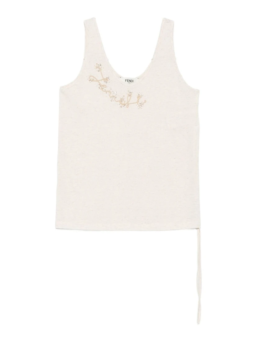 Sleeveless Embroidered Scoop Neck Top In White