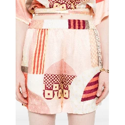 Fendi Vibrant Patchwork Silk Shorts With Relaxed Fit In Pink
