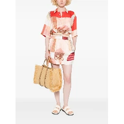 Fendi Vibrant Patchwork Silk Shorts With Relaxed Fit In Pink