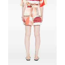 Fendi Vibrant Patchwork Silk Shorts With Relaxed Fit In Pink