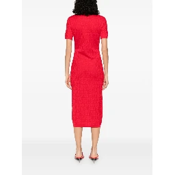 Fendi Women Red Short Sleeve Dress With All-over Ff Motif In Cotton Blend Woman