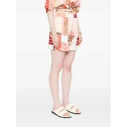 Fendi Vibrant Patchwork Silk Shorts With Relaxed Fit In Pink