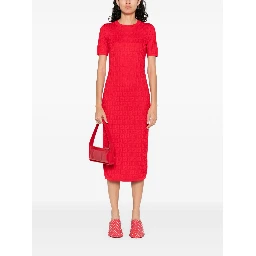 Fendi Women Red Short Sleeve Dress With All-over Ff Motif In Cotton Blend Woman