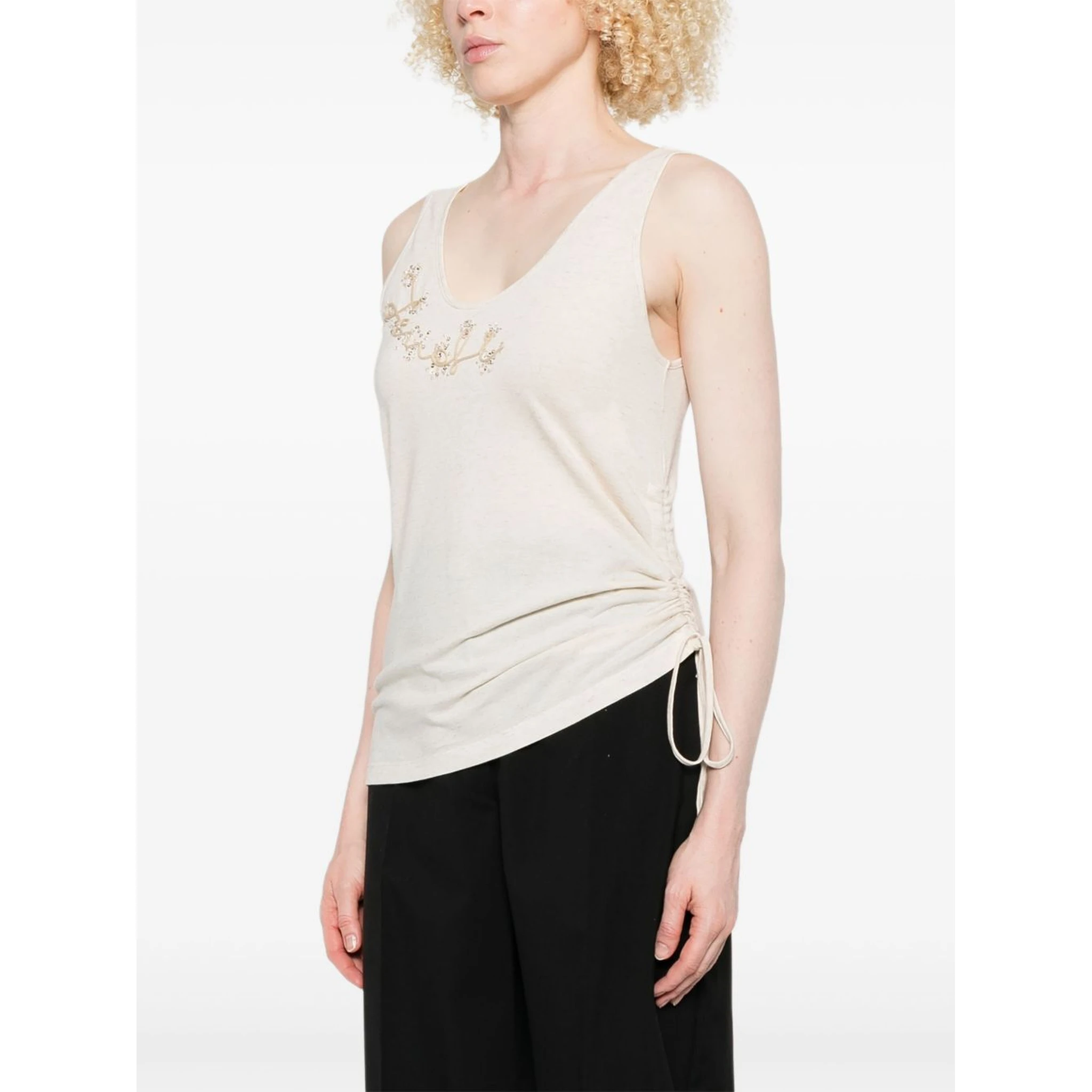 Sleeveless Embroidered Scoop Neck Top In White