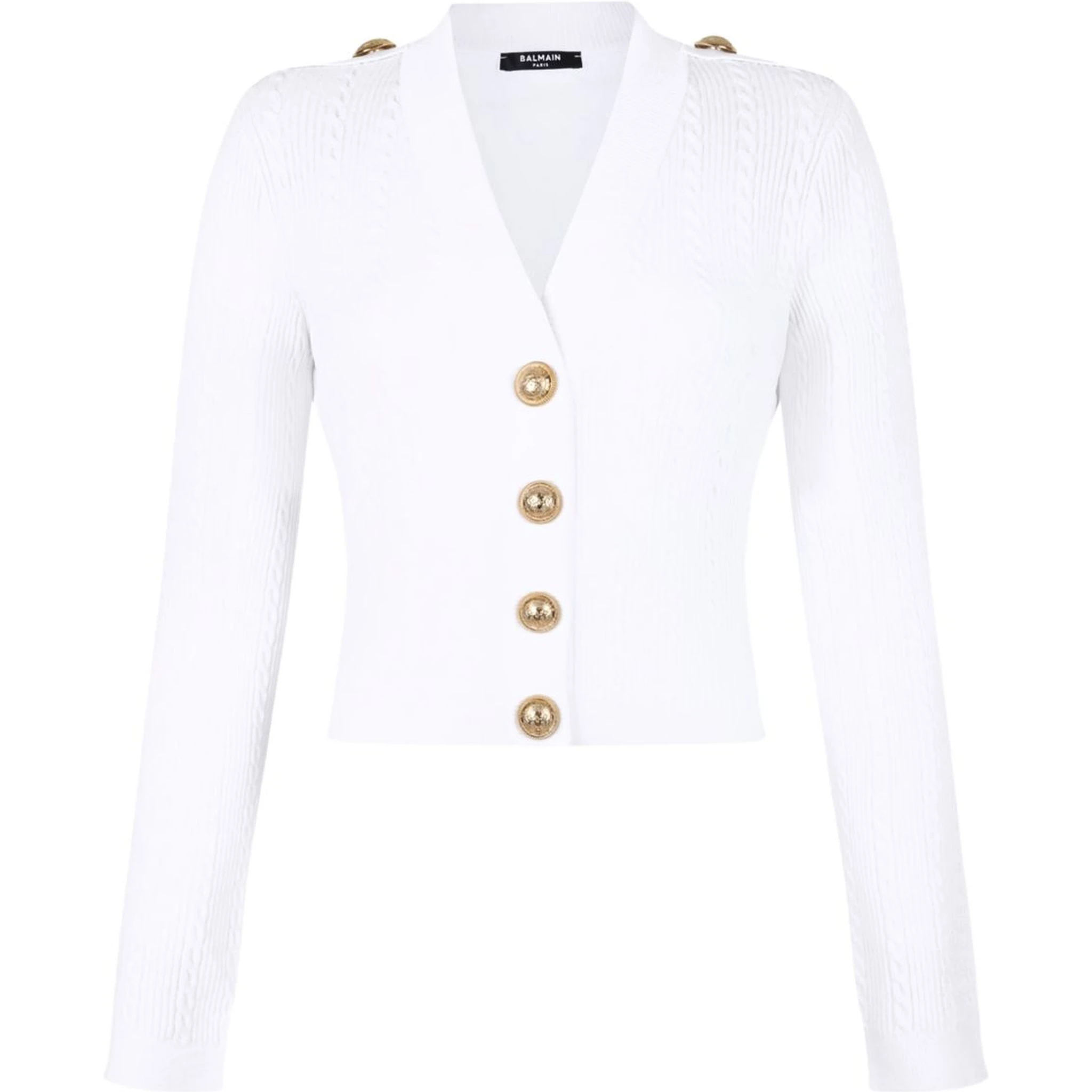 V-neck Cable Knit Cardigan With Gold-tone Buttons