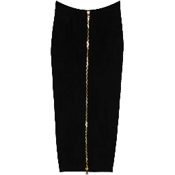 cable-knit button-front midi fitted skirt