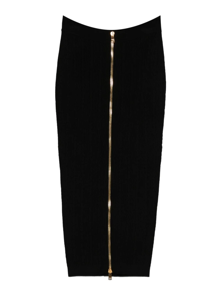 cable-knit button-front midi fitted skirt