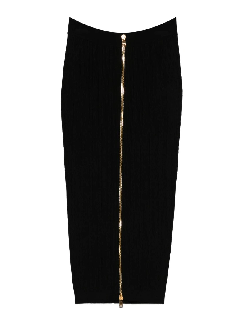 cable-knit button-front midi fitted skirt