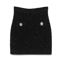 Balmain Sequins Tweed Mini Skirt In Black