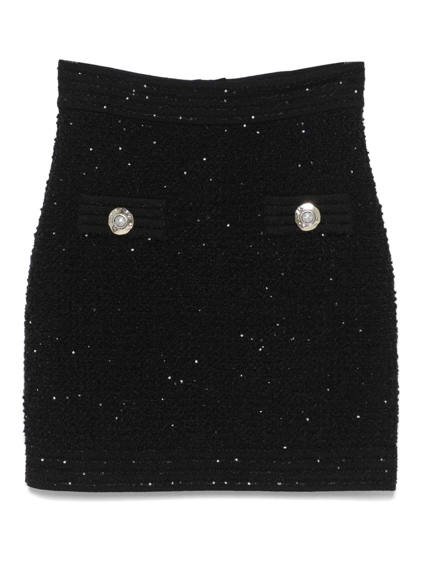 Balmain Sequins Tweed Mini Skirt In Black