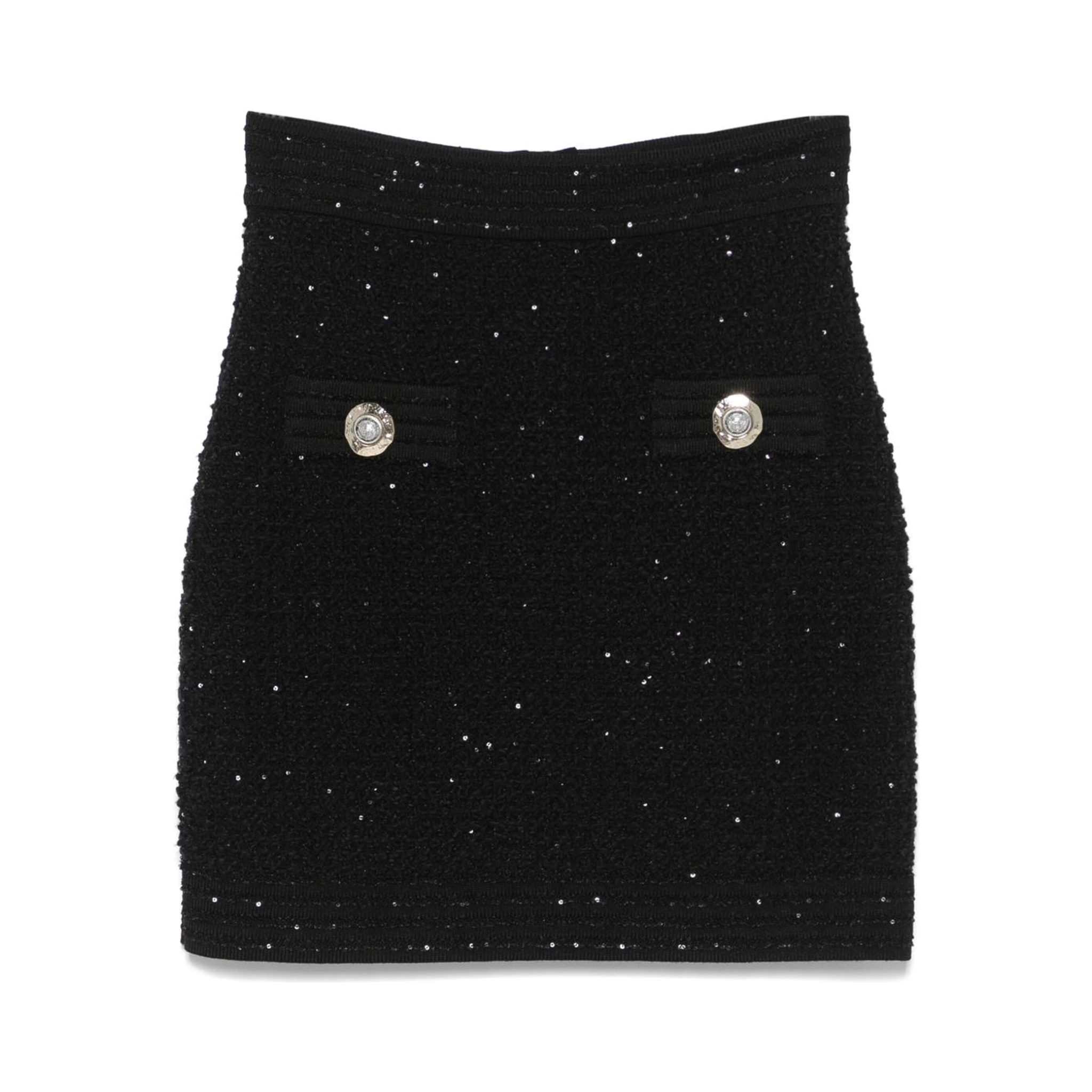 Balmain Sequins Tweed Mini Skirt In Black