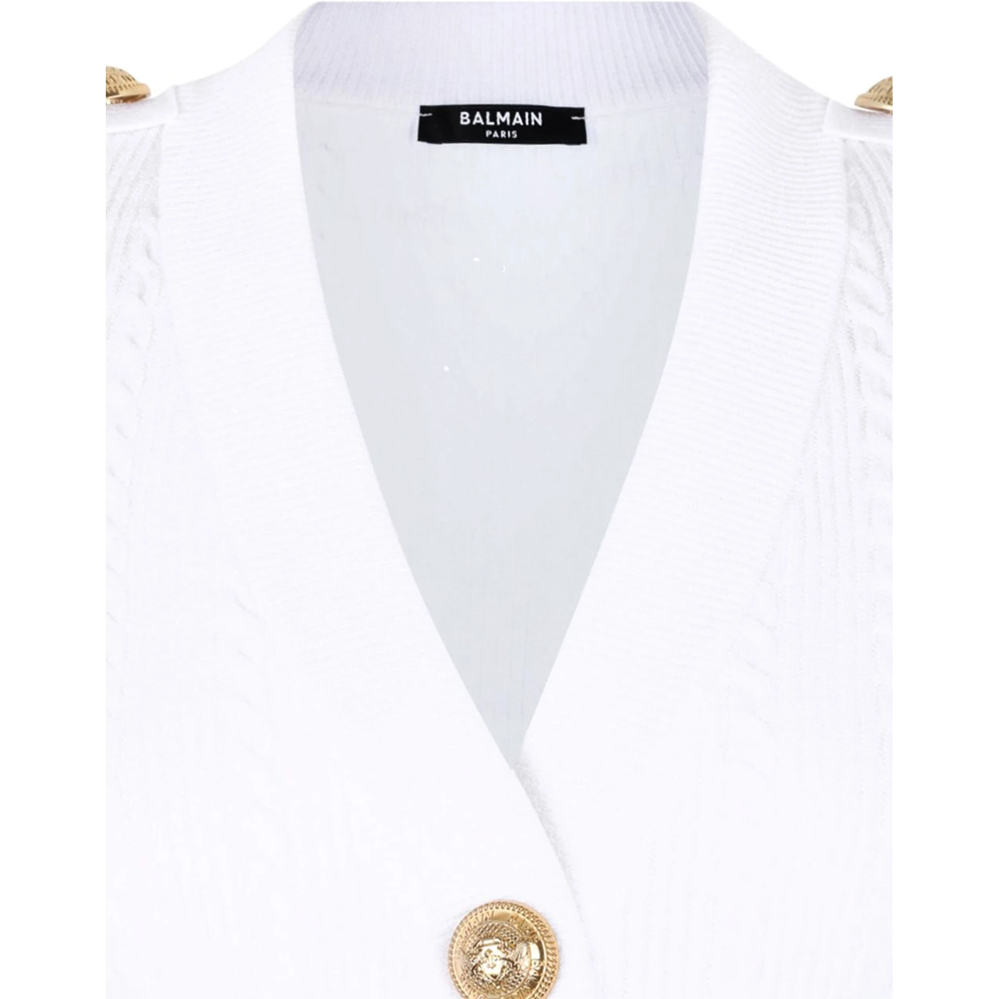 V-neck Cable Knit Cardigan With Gold-tone Buttons