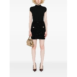 Balmain Sequins Tweed Mini Skirt In Black