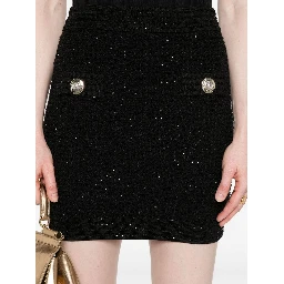 Balmain Sequins Tweed Mini Skirt In Black