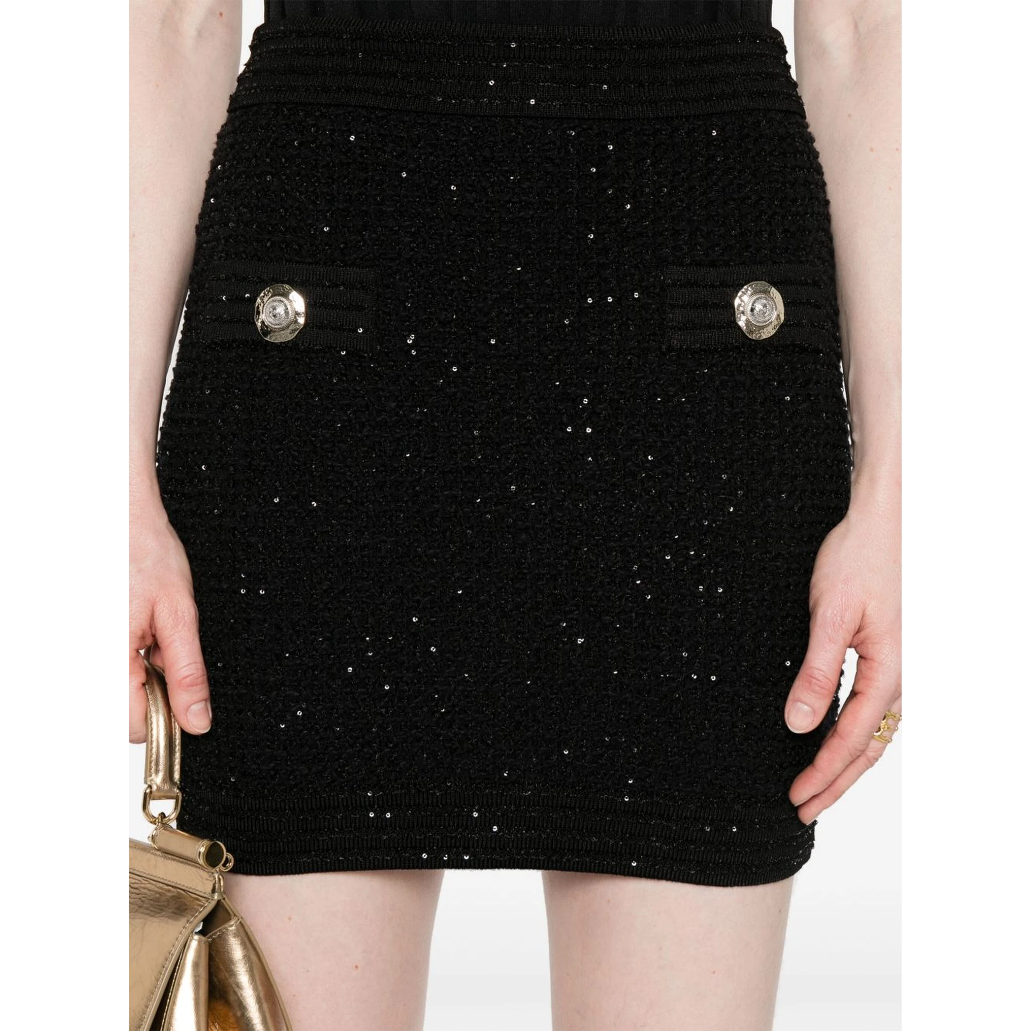 Balmain Sequins Tweed Mini Skirt In Black