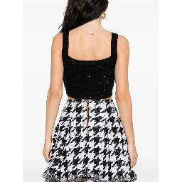 Cropped Button-embellished Metallic Ribbed-knit Top In Black