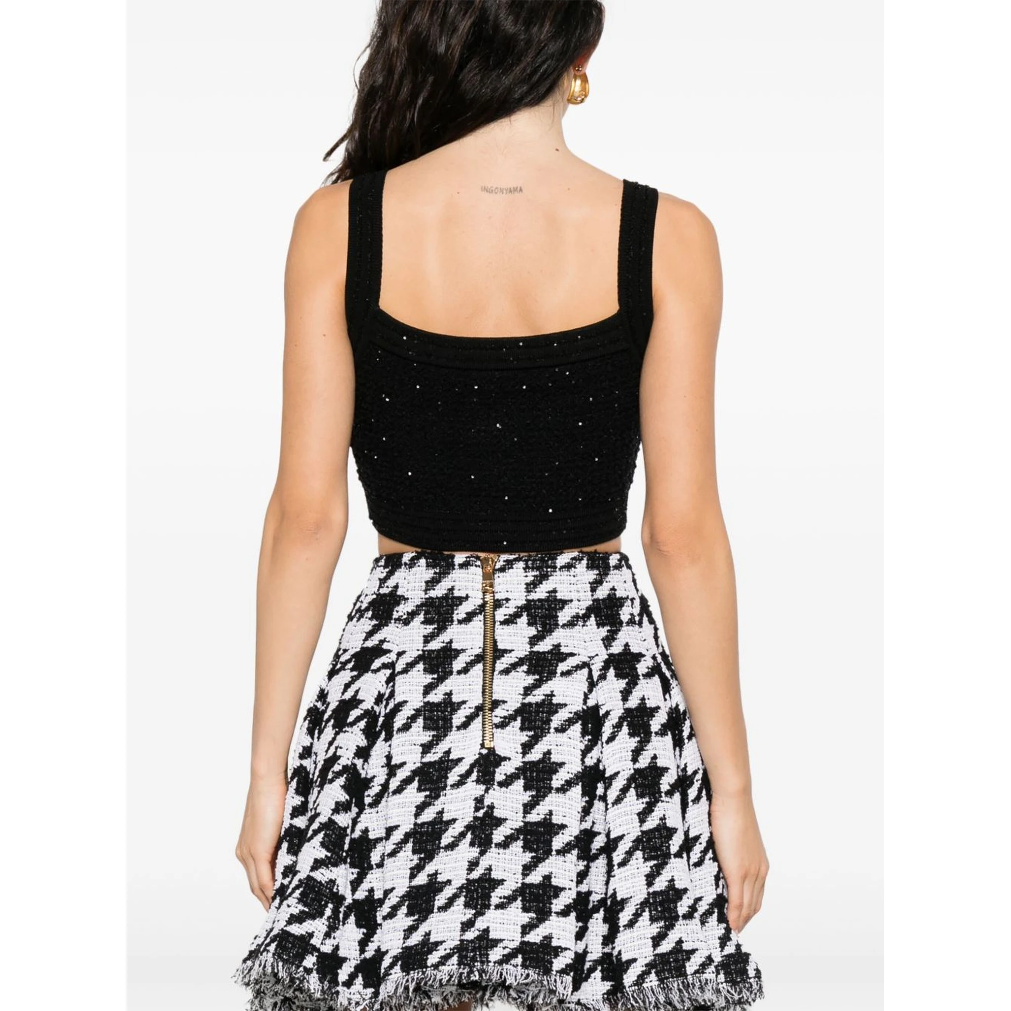 Cropped Button-embellished Metallic Ribbed-knit Top In Black