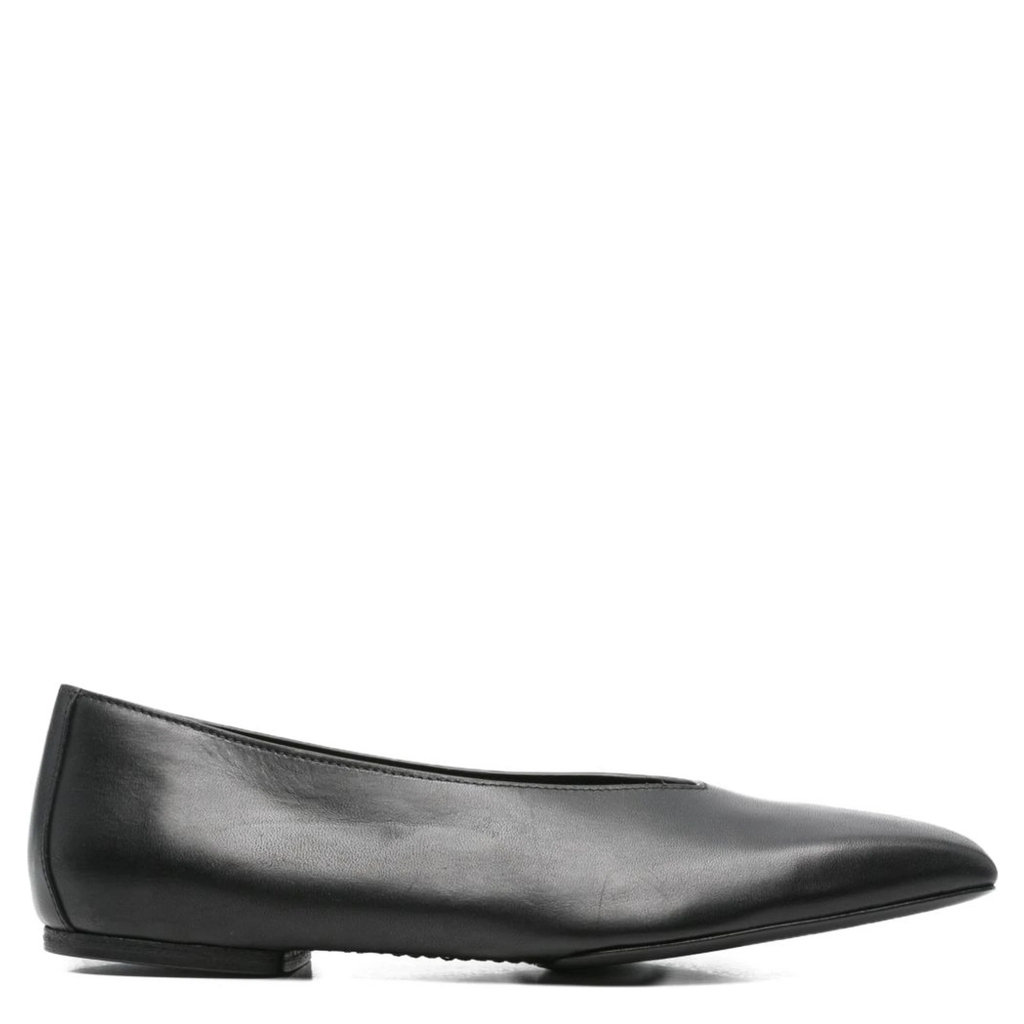 Leather Ballet Flats With Flat Sole And Square Toe In Black