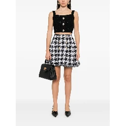 Cropped Button-embellished Metallic Ribbed-knit Top In Black