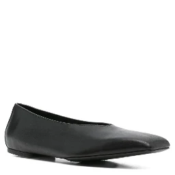 Leather Ballet Flats With Flat Sole And Square Toe In Black