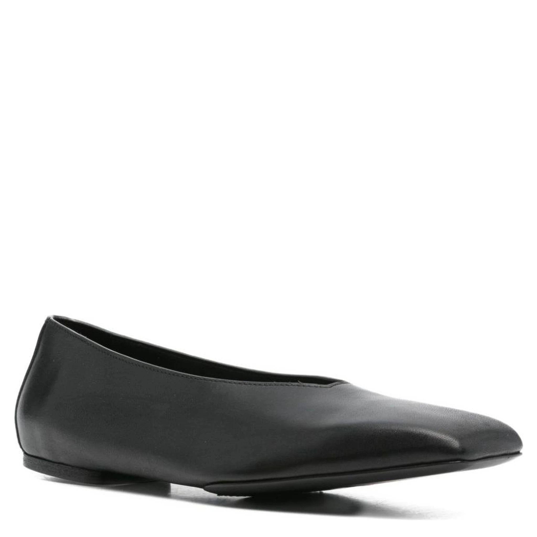 Leather Ballet Flats With Flat Sole And Square Toe In Black