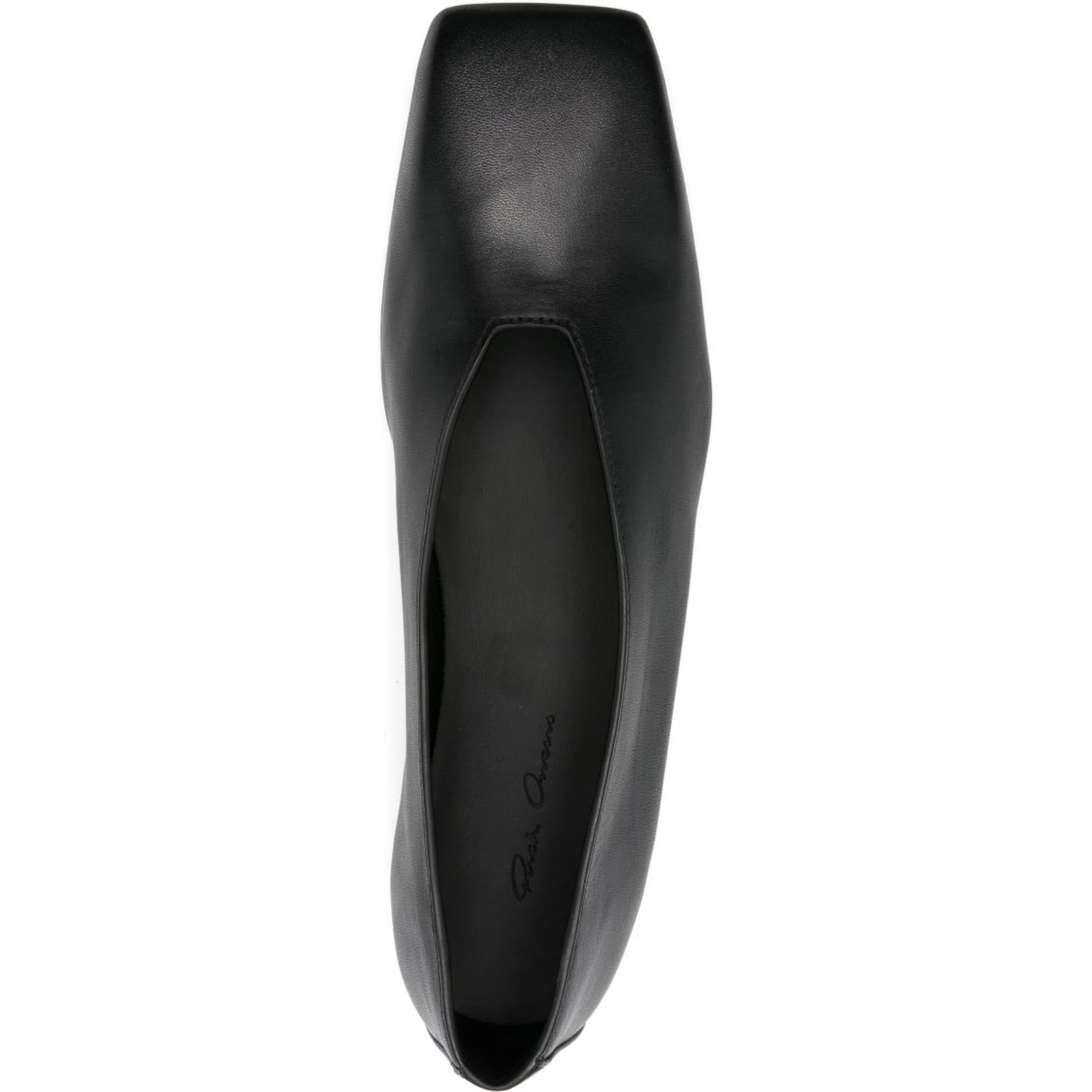 Leather Ballet Flats With Flat Sole And Square Toe In Black