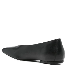 Leather Ballet Flats With Flat Sole And Square Toe In Black
