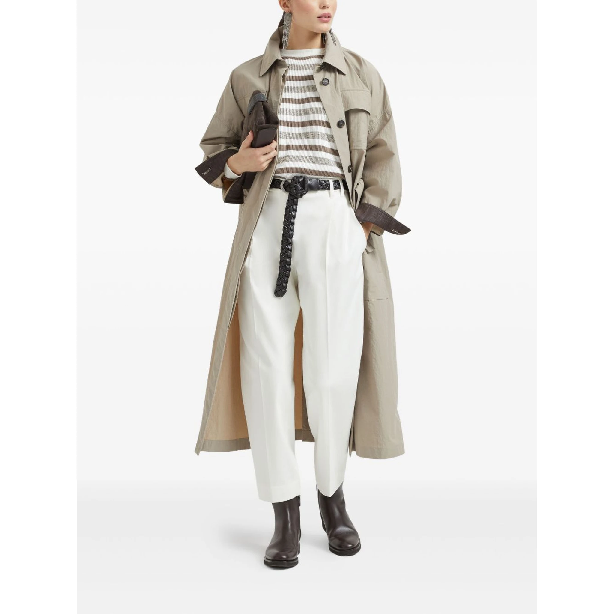 Long Jacket with Belted Waist and Pockets