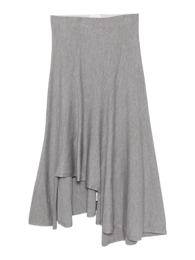 Asymmetrical Hem Jersey Midi Skirt In Gray