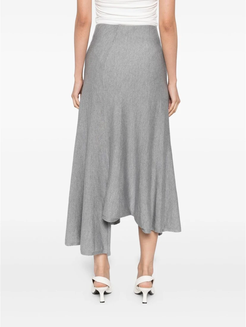 Asymmetrical Hem Jersey Midi Skirt In Gray