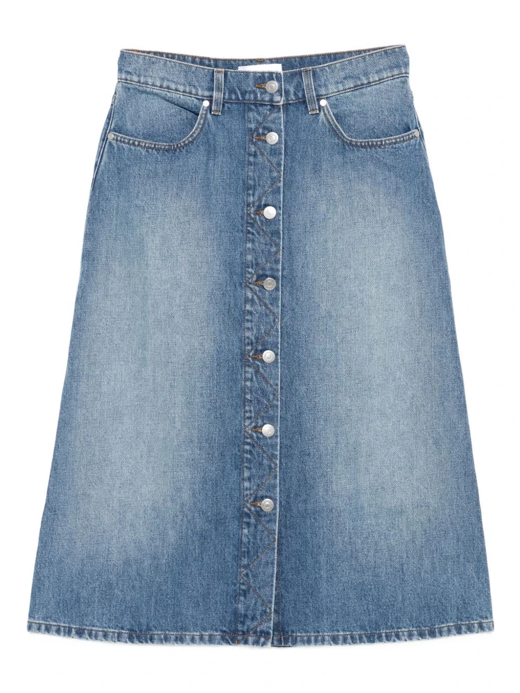 button-front denim skirt