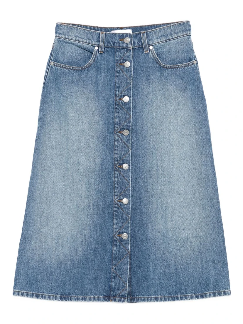 button-front denim skirt