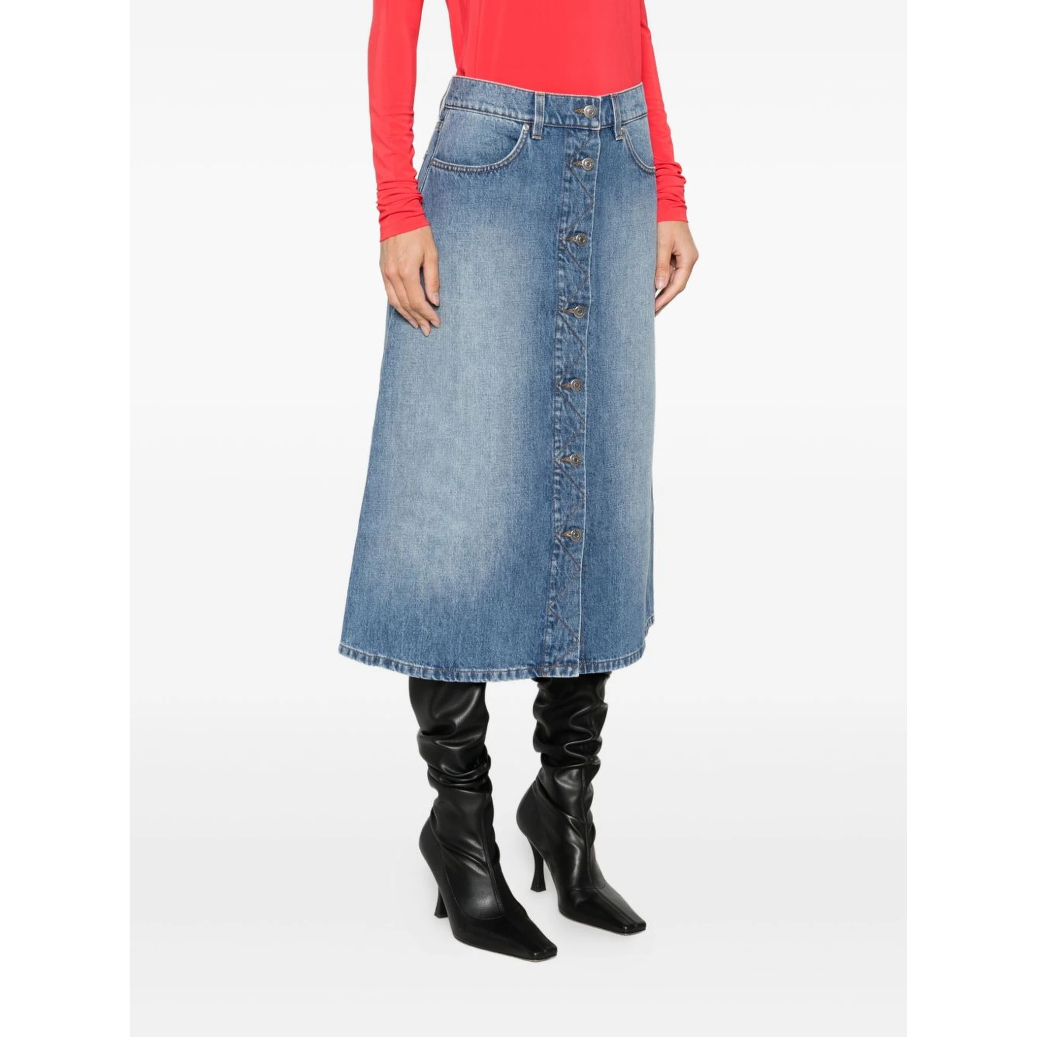 button-front denim skirt