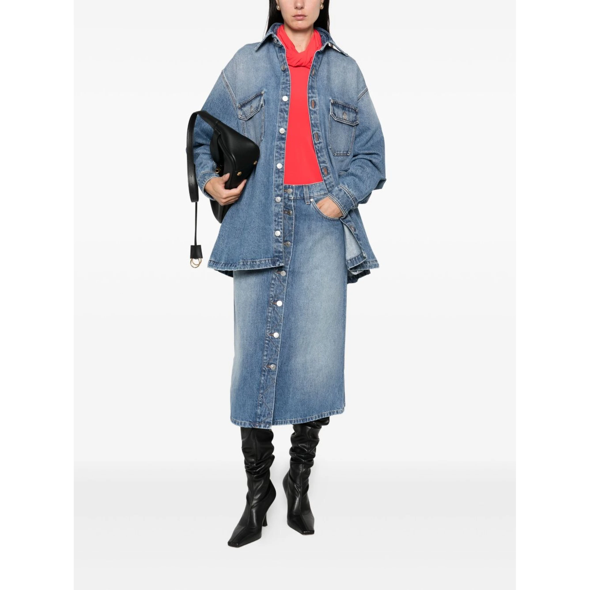 button-front denim skirt