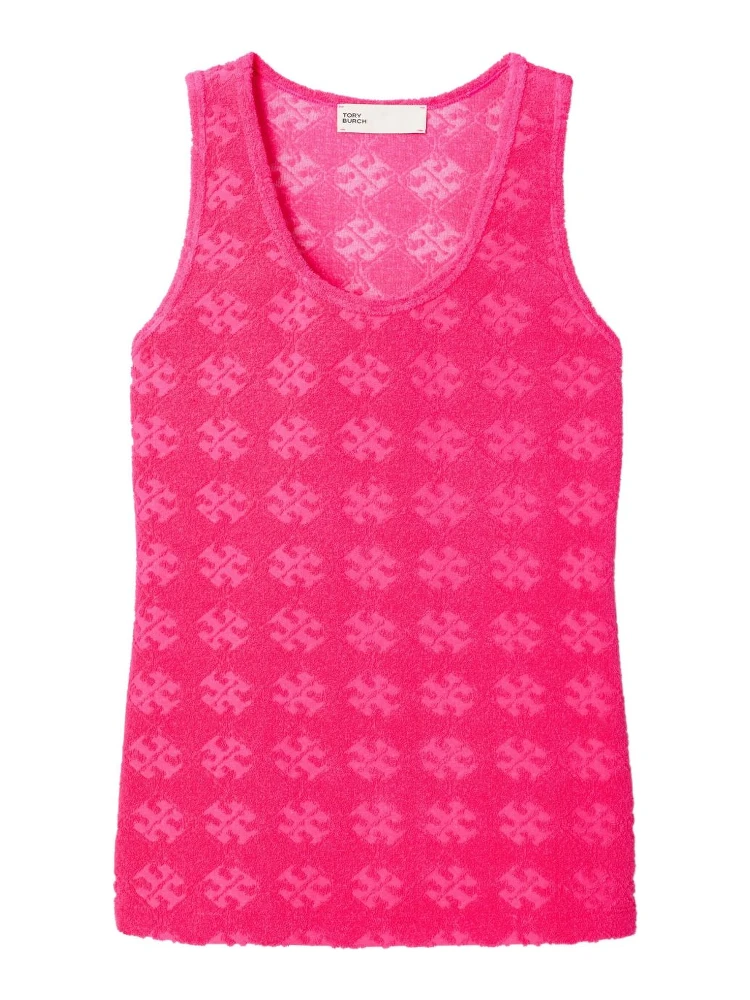 Monogram Scoop Neck Tank Top In Pink