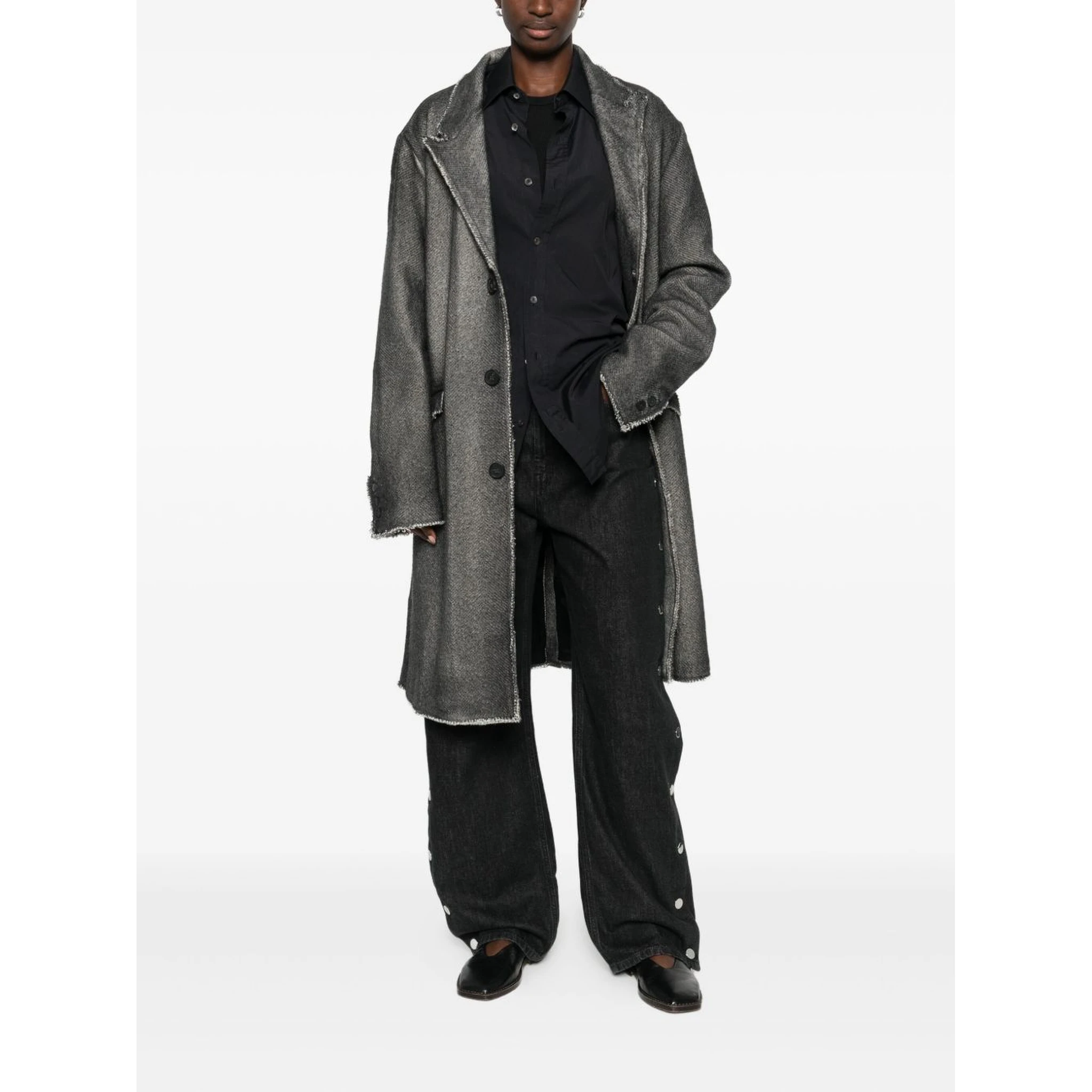 Wool Single-breasted Coat In Black