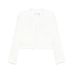 frayed pocketed tweed jacket