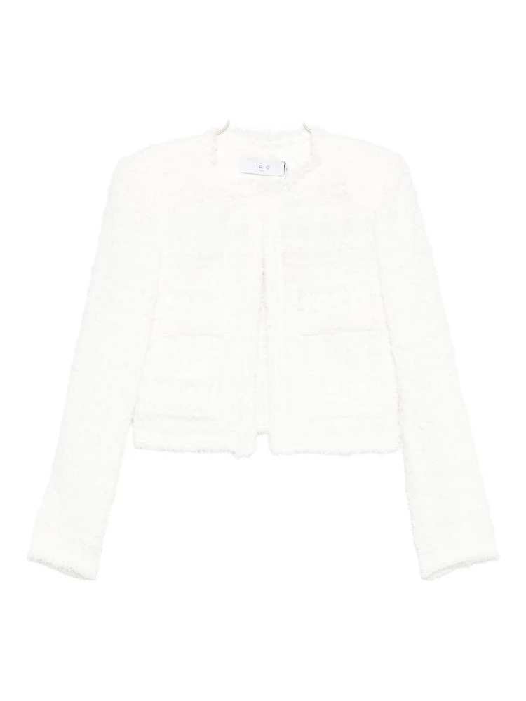 frayed pocketed tweed jacket