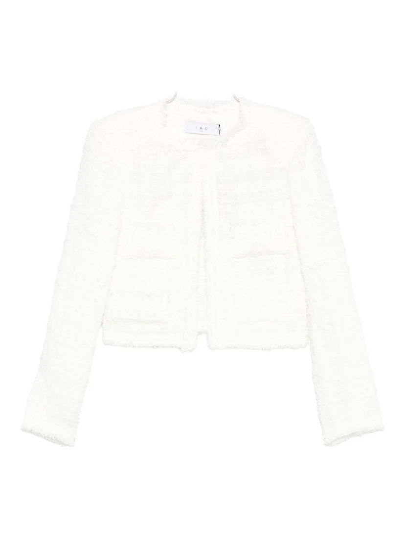 frayed pocketed tweed jacket