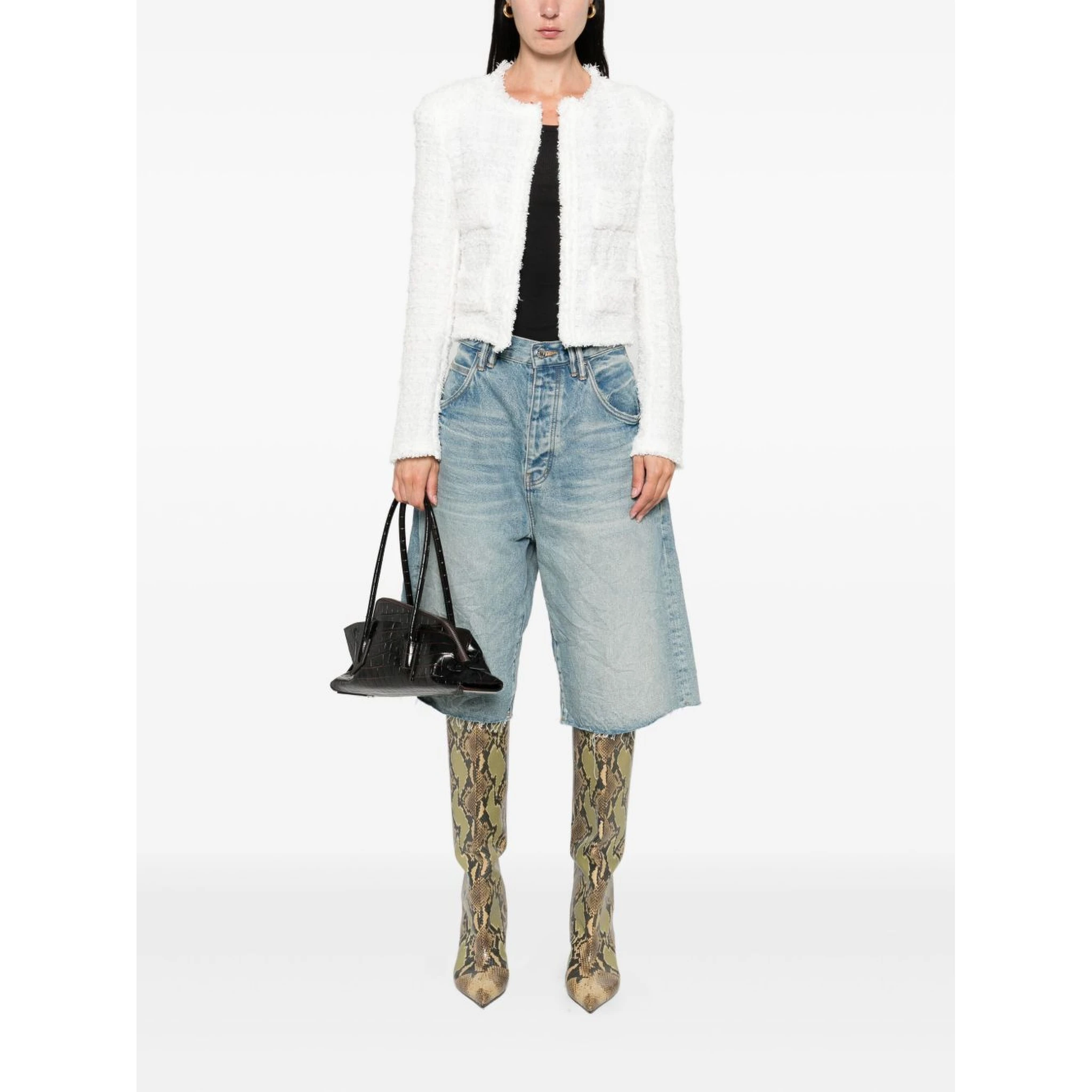 frayed pocketed tweed jacket