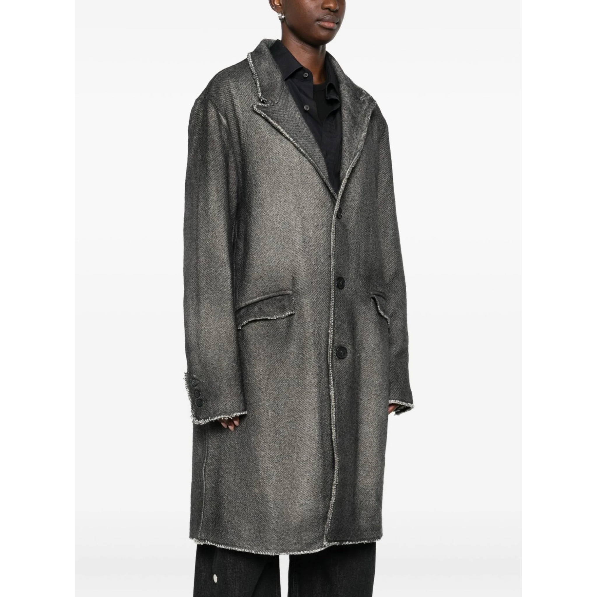 Wool Single-breasted Coat In Black