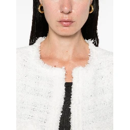 frayed pocketed tweed jacket